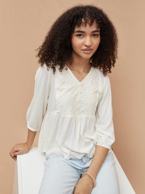 Fame Forever by Lifestyle Casual Embroidered Women White Top