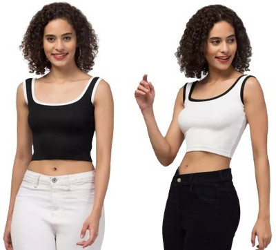 PINOVO Casual Solid Women Black, White Top