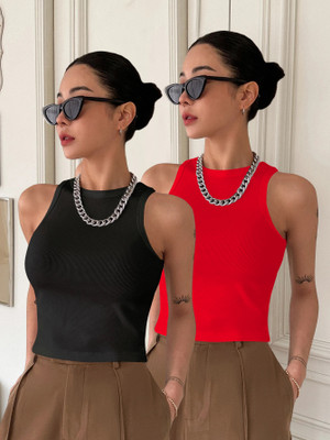 METRONAUT Casual Solid Women Black Top