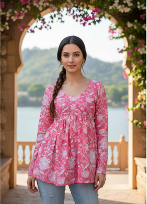Desi Beats Casual Floral Print, Printed Women Pink Top