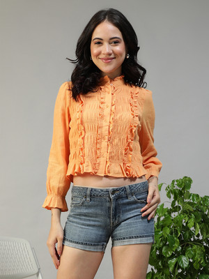 OXOLLOXO Casual Self Design Women Orange Top