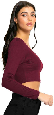 THE BLAZZE Casual Solid Women Maroon Top