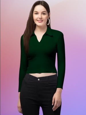 Dream Beauty Fashion Casual Solid Women Dark Green Top