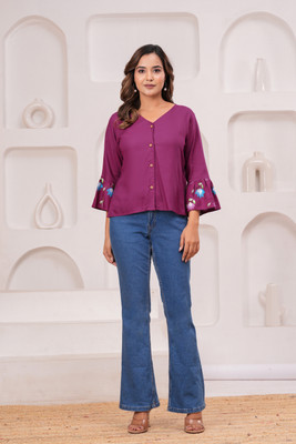 Dressberry Casual Printed Women Purple Top
