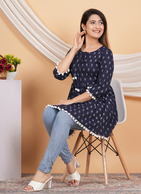 METAFAB Casual Printed Women Dark Blue Top