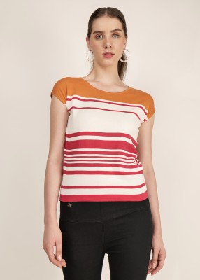 MEDALKNITT Casual Striped Women White, Orange, Red Top