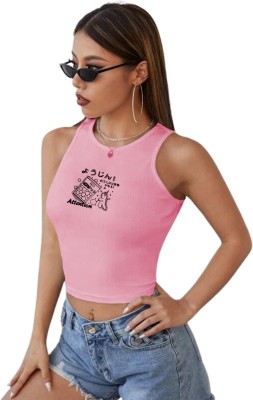 Fashion And Youth Casual Graphic Print Women Pink, Black Top