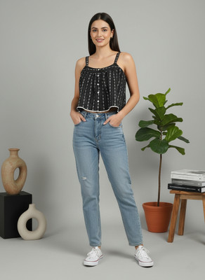 6th Avenue Streetwear Beach Wear Printed Women Black, White Top