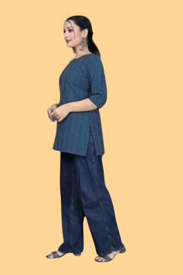 Kfashionbj Women Solid A-line Kurta(Dark Blue)