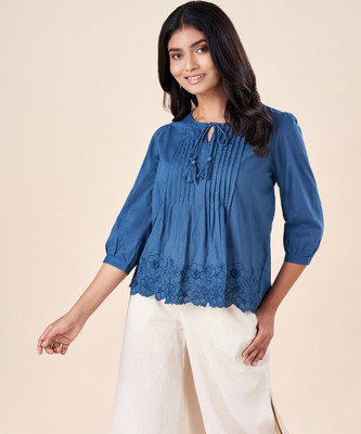 Akkriti by Pantaloons Casual Embroidered Women Blue Top