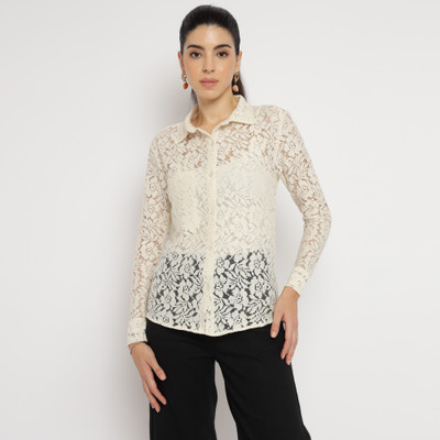theulluu.com Casual Lace Women White Top