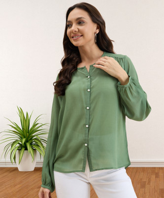 ANJIR Casual Solid Women Green Top