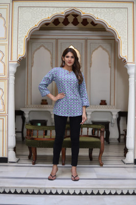 craftwell studio Casual Self Design Women Grey, Purple Top