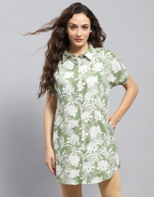 MONTE CARLO Casual Printed Women Green, White Top