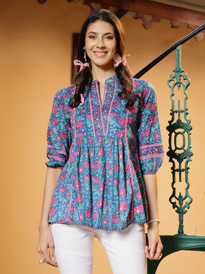 Stylum Casual Floral Print Women Light Blue Top