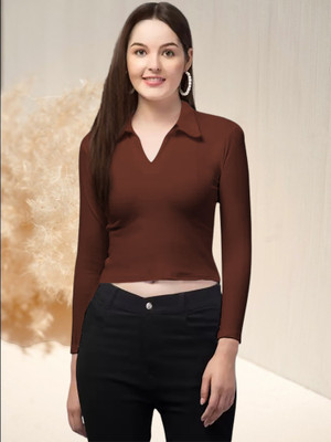 Maheshvi Casual Solid Women Brown Top