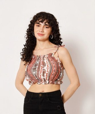 SHOPPING QUEEN Casual Tie & Dye Women Orange, Brown, White Top