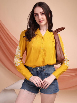 Kinjo Casual Embroidered Women Yellow Top