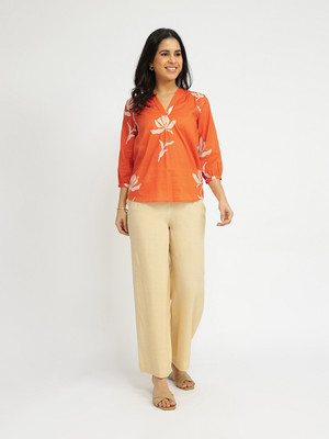 Pink Fort Casual Printed Women Orange Top