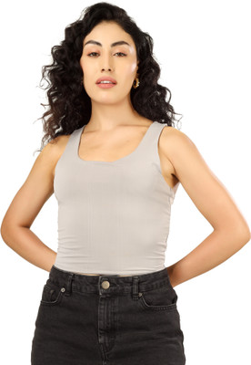 Clothza Casual Solid Women Grey Top