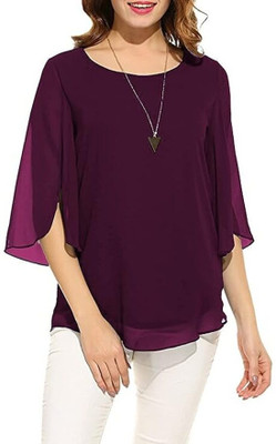 KITTOO Casual Solid Women Purple Top