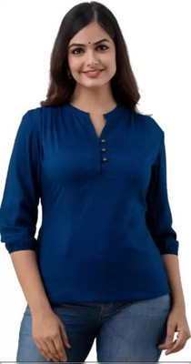 TRUSTED ENTERPRISES Casual Solid Women Blue Top