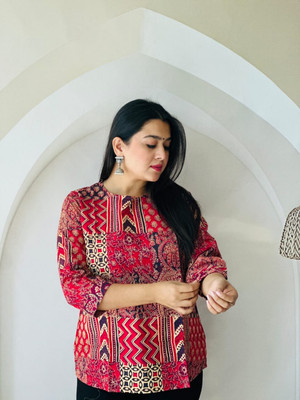 craftwell studio Casual Printed Women Red Top