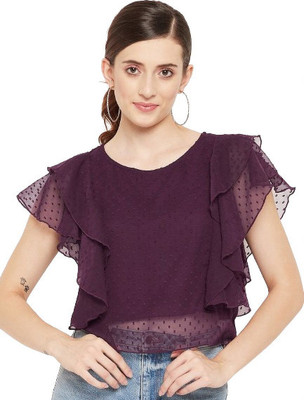 nHka Casual Self Design Women Purple Top