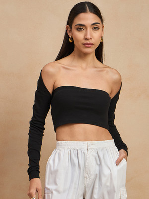 COLOR CAPITAL Casual Solid Women Black Top