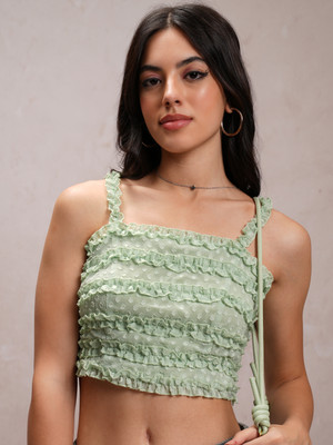 Tokyo Talkies Casual Solid Women Light Green Top