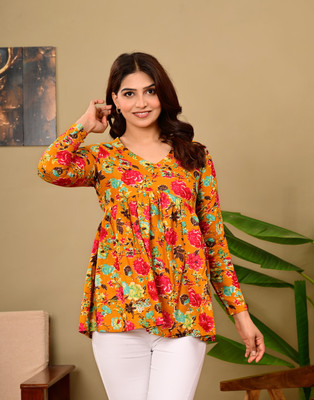 BHAVNA FAB Casual Printed Women Yellow Top