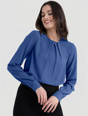 Mirana Casual Solid Women Blue Top