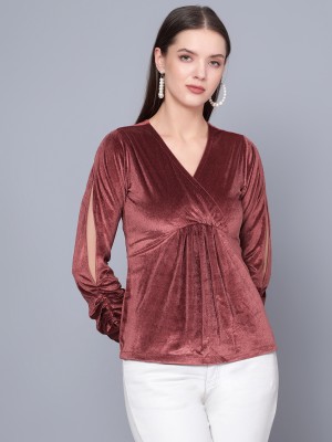 Kiwwi by Kirti Casual Solid Women Maroon Top