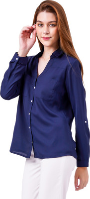 NUEVOSDAMAS Casual Solid Women Blue Top