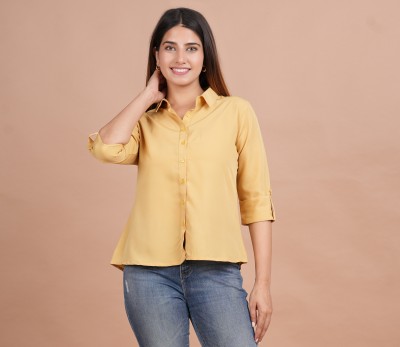 RIJHARI Women Solid Casual Yellow Shirt