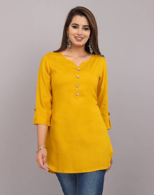 Miraaya Casual Solid Women Yellow Top