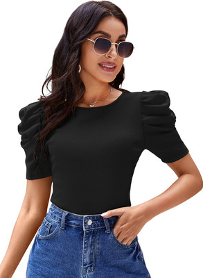 SHREE KSHETRAPAL CREATION Casual Solid Women Black Top