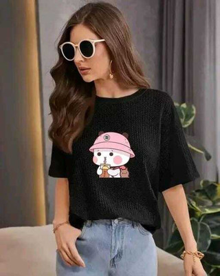 2013 USK COLLECTION Casual Printed, Self Design Women Black Top