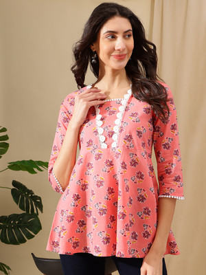 Janakdulari Creation Party Printed Women Pink Top