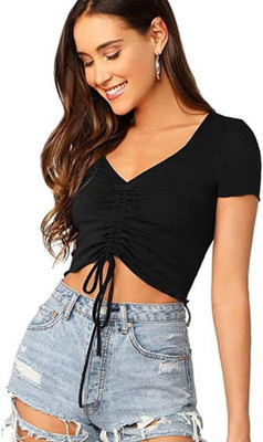 Styvibe Casual Sleeveless Solid Women Black Top