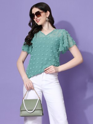 Sheetal Associates Casual Self Design Women Light Green Top