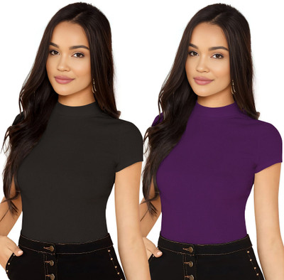 Dream Beauty Fashion Casual Self Design Women Black, Purple Top