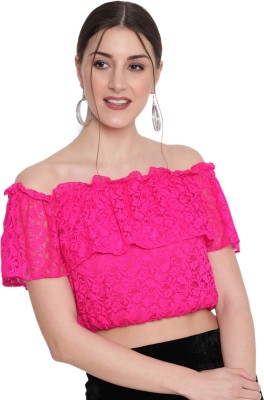 AKIMIA Casual Lace Women Pink Top