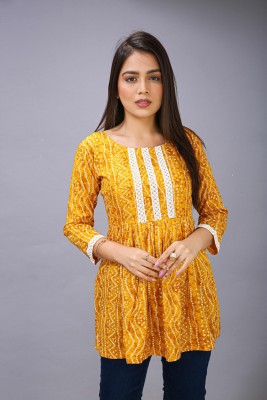 DMT Ethnic Casual Printed Women Yellow Top