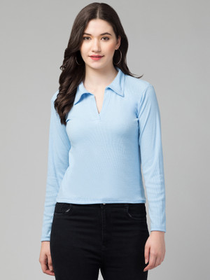 Alveen Empire Casual Solid Women Blue Top
