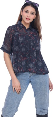 MODA ELEMENTI Casual Floral Print Women Black Top