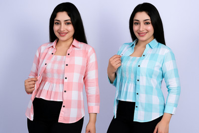 ProductGalaxy Casual Checkered Women Multicolor Top
