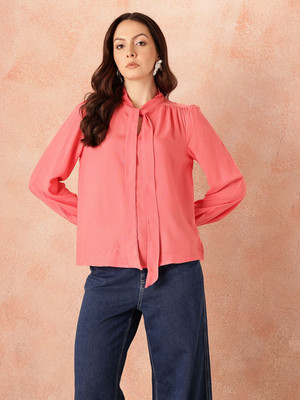all about you Casual Solid Women Orange Top