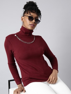 Showoff Casual Solid Women Maroon Top