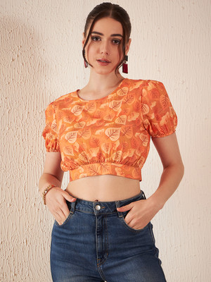 DENNISON Casual Printed Women Orange Top